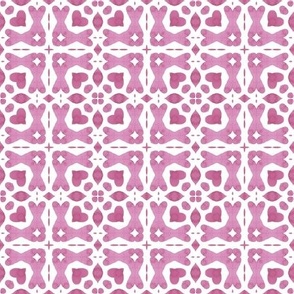 Rose Pink Patchwork Quilt Tile with Magenta Hearts on White