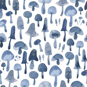 Medium // Blue Monochrome Watercolor Mushrooms 