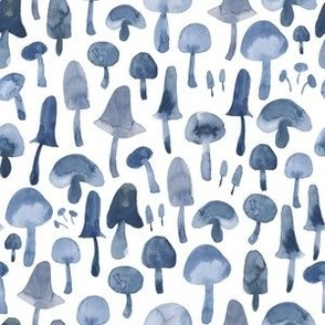 Small // Blue Monochrome Watercolor Mushrooms 