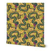 Snakes in the grass on saffron and mustard plaid large 12” repeat