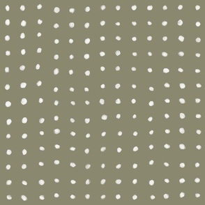 Wonky Painterly confectionery dots - inverse - dark sage