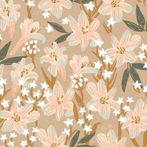 Poolside Lily - Modern Neutral Lily & Milkweed Floral Print