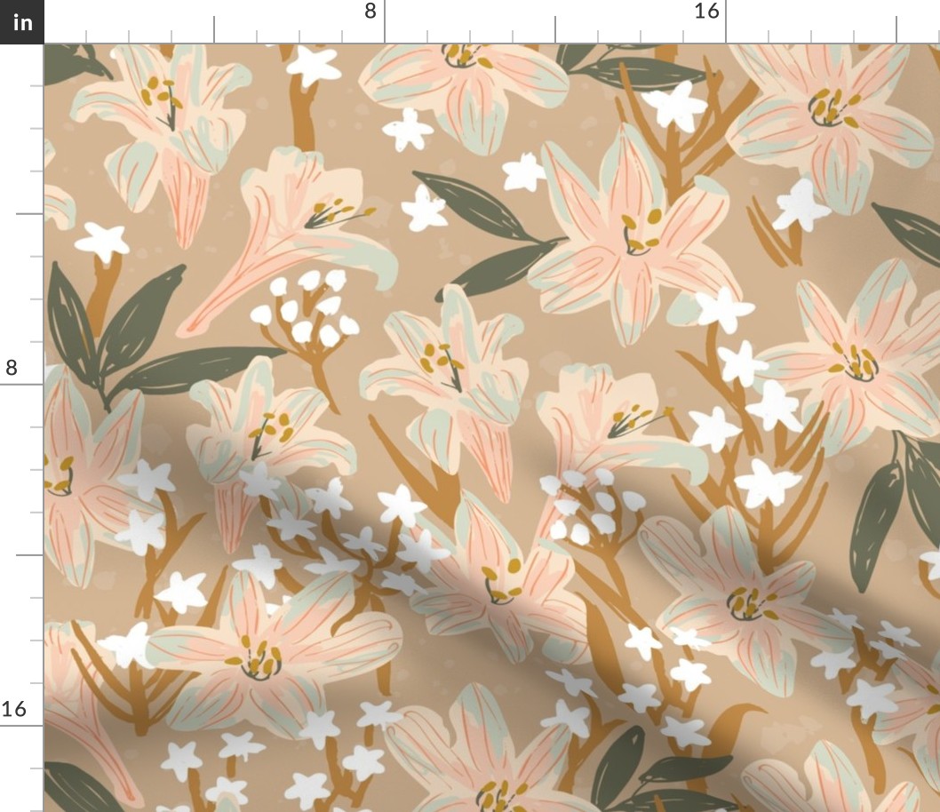 Poolside Lily - Modern Neutral Lily & Milkweed Floral Print