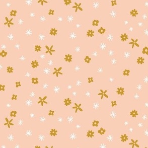 Carefree Floral Print - Small Scale Ditsy Retro  Flowers and Stars