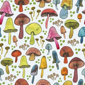 Large // Watercolor Mushrooms with green dots - Multicolored