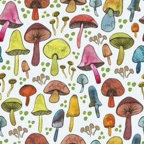 Small // Watercolor Mushrooms with green dots - Multicolored