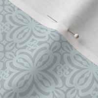 Blue Grey Gray Damask Quatrefoil Block Print by Angel Gerardo - Small Scale