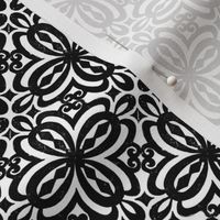 Black and White Damask Quatrefoil Block Print by Angel Gerardo - Small Scale