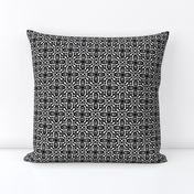 Black and White Damask Quatrefoil Block Print by Angel Gerardo - Small Scale