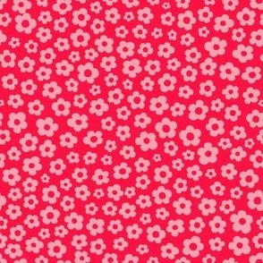 Ditsy Folk Floral pink on red