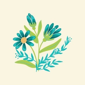 Simple Flowers - # 3 - Turquoise - Photo Tile 
