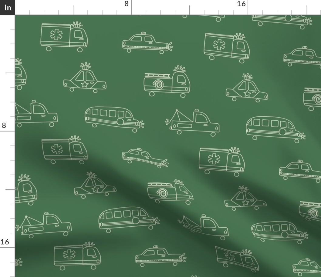 Medium Service Vehicle Line Drawings on Green