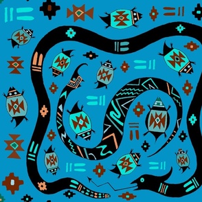 Mimbres Serpents with Lizards - Design 13193876 - Turquoise Black Rust