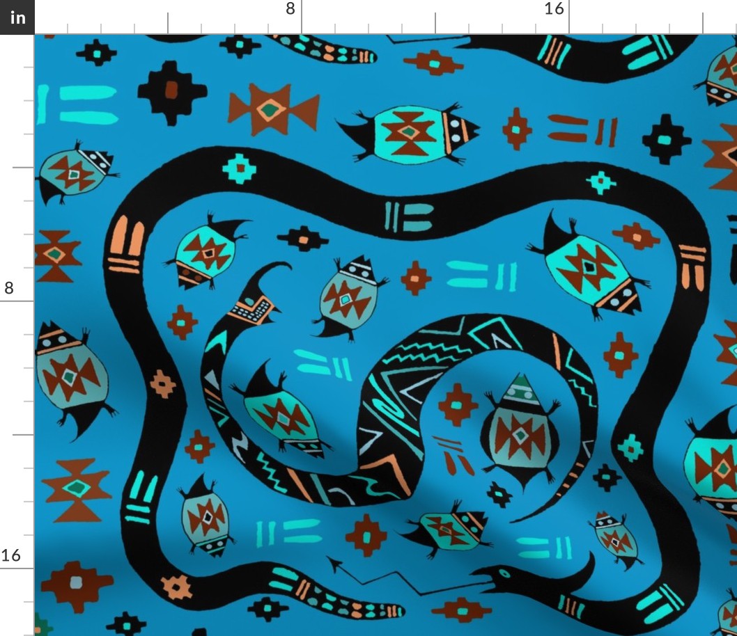 Mimbres Serpents with Lizards - Design 13193876 - Turquoise Black Rust