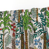 Coloring Book Jungle Floral Doodle Tropical Palm Trees Monstera Plants and Toucan Line Drawing in Retro 70s Colors - MEDIUM Scale - UnBlink Studio by Jackie Tahara