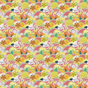 Totally Positively Optimistic Juicy Flamingos Mini- Petal Cotton Coordinate- Tropical Fruit Home Decor- Summer Wallpaper- Pineapple- Watermelon- Papaya- Flamingo Fabric