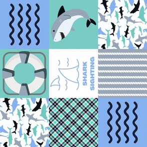 Mint and Blue Shark Patchwork Rotated