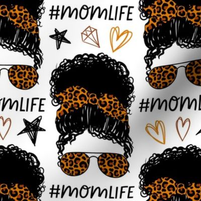 Momlife fabric - trendy woman with leopard print , African American hair