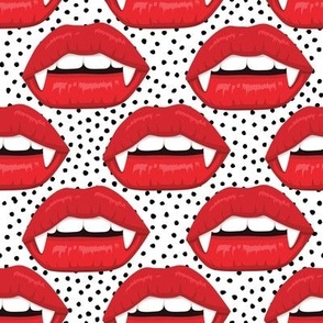 Vampire red lips fabric WB22 white and black dots Halloween