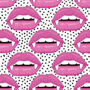 Vampire pink lips fabric WB22 white and black dots Halloween