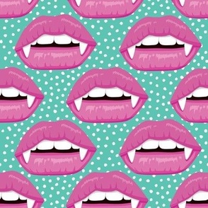 Vampire pink lips fabric WB22 turquoise with white dots  Halloween