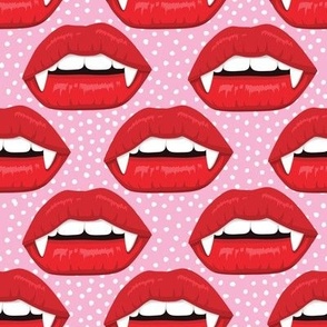 Vampire lips fabric WB22 pink with white dots  Halloween