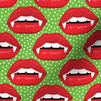 Vampire lips fabric WB22 green with white dots Halloween