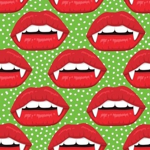 Vampire lips fabric WB22 green with white dots Halloween