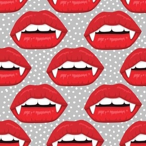 Vampire lips fabric WB22 gray and white dots Halloween