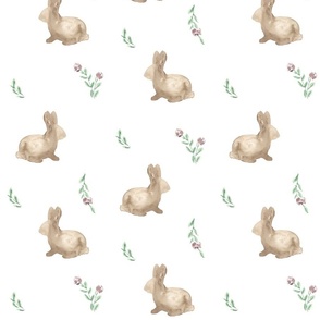 Watercolor Bunny and Floral White