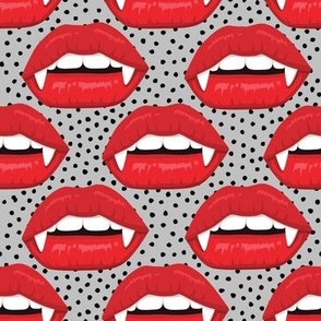 Vampire lips fabric WB22 gray and black dots Halloween