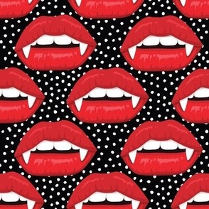 Vampire lips fabric WB22 black and white dots Halloween