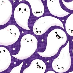 Cute kawaii ghosts Halloween fabric purple WB22