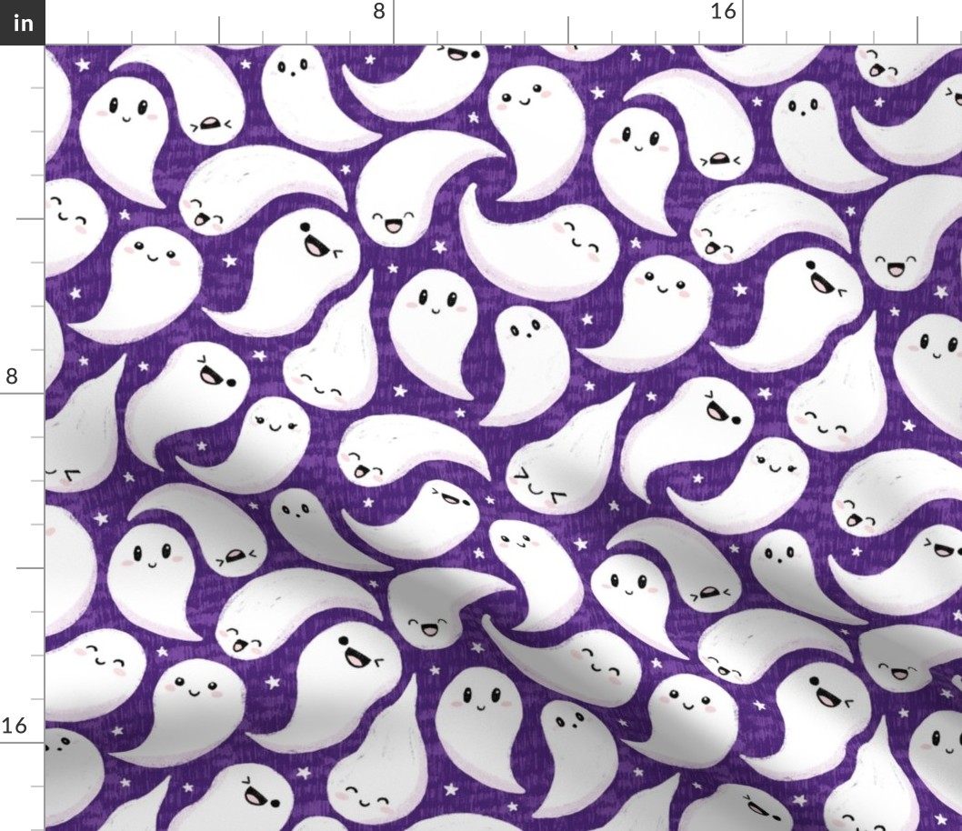 Cute kawaii ghosts Halloween fabric purple WB22
