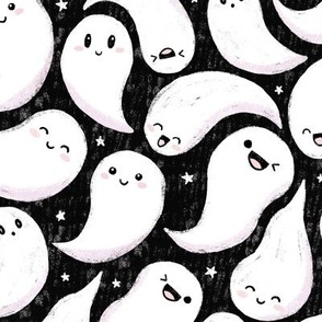 Cute kawaii ghosts Halloween fabric black WB22