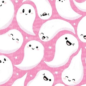 Cute kawaii ghosts Halloween fabric pink WB22