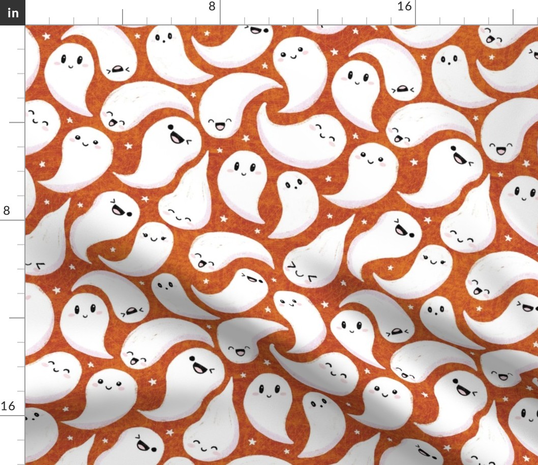 Cute kawaii ghosts Halloween fabric orange brown WB22