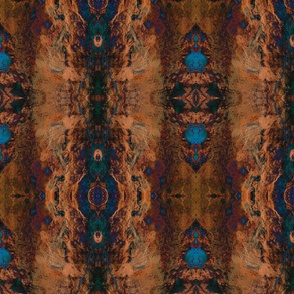 Mirrored ethnic kaleidoscope 3D stripes large dark brown earthy hues and turquoise