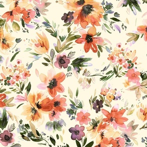 Painterly tropical Florals Ivory Medium