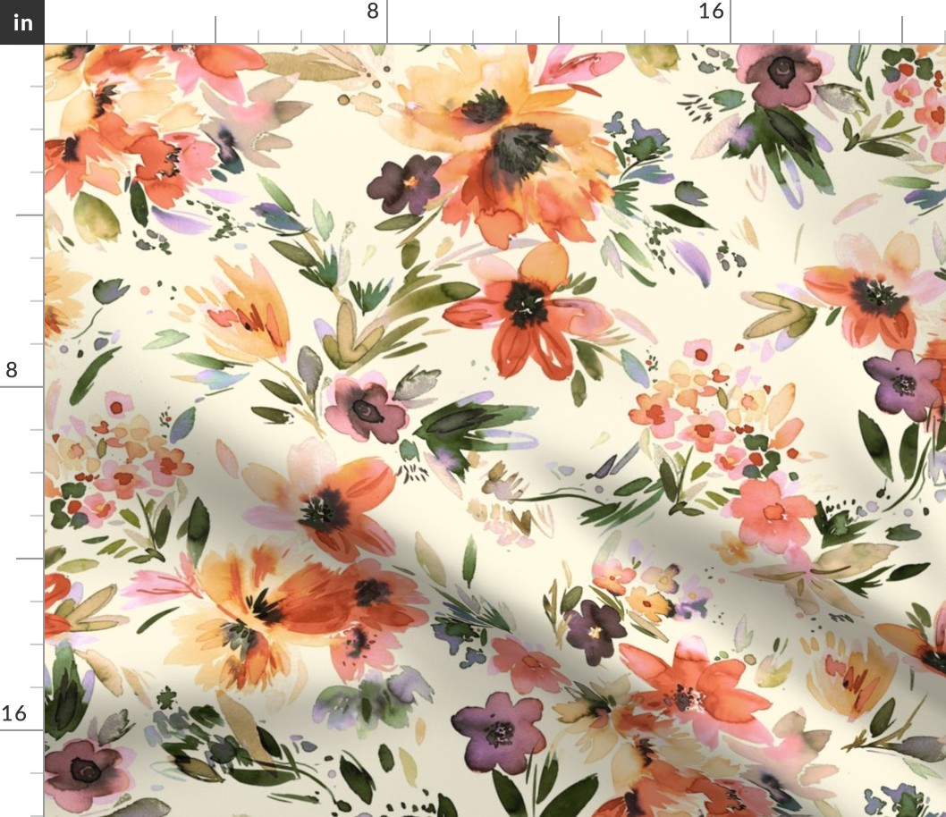 Painterly tropical Florals Ivory Medium