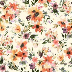 Painterly tropical Florals Ivory Jumbo Large