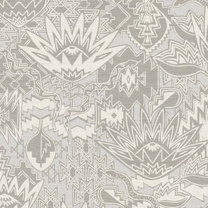 protea wilderness tribal motif mud cloth grey linen texture
