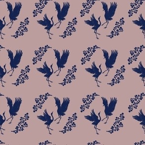 Royal Blue Japanese Cranes on Blush Pink