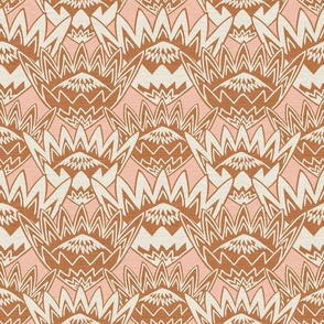 king protea flower bud motif ginger and pink on linen