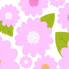 Pink Summer Flowers On White Modern Repeat Pattern