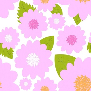 Pink Summer Flowers On White Retro Modern Pattern