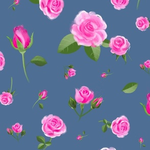 Pink Roses on blue - largest