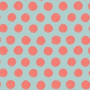 Coral Pink on Mint Blue Textured Polka Dot