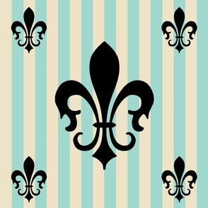 Fleur de Lis Stripe Blue-Green