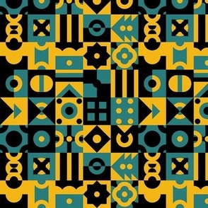 Simple Geometrical Pattern with Dots on Blue and Yellow / Small Scale